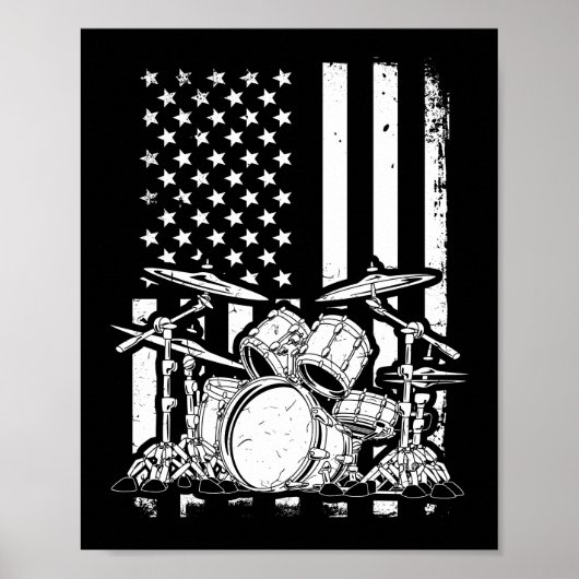 Poster Drum Kit American Flag Drummer Musicien (Devant)