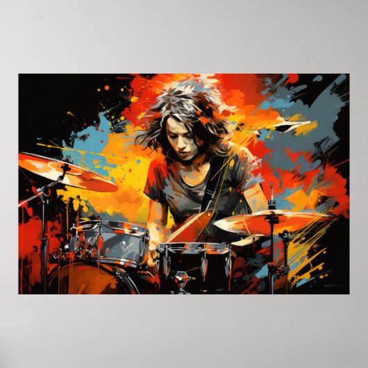 Poster Drum Player Musique Peinture Art Décor Abstrait (Devant)