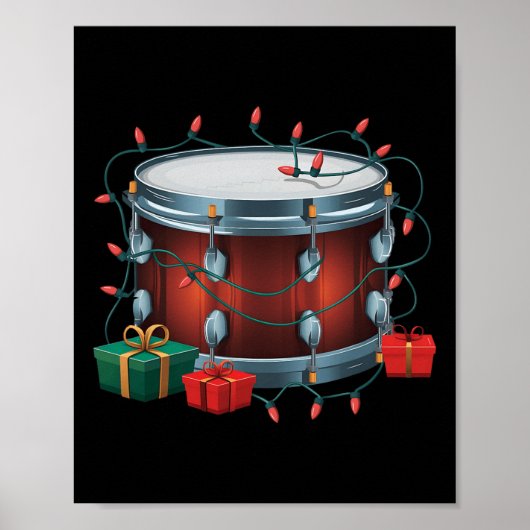 Poster Drummer Drum Xmas Éclairage Père Noël Drum musical (Devant)