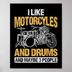 Poster Drummer Drumming J'Aime Les Motos Et Les Drums