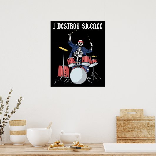 Poster Drummer Rock Music Band Drums I Destroy Silence (Cuisine)
