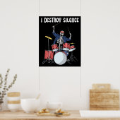 Poster Drummer Rock Music Band Drums I Destroy Silence (Cuisine)