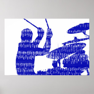 Poster Drummer sticks shadow blue w music grunge