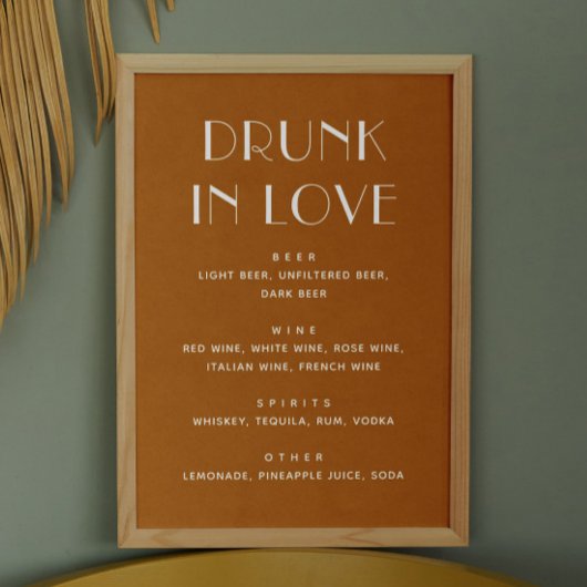Poster Drunk in love. Boissons de mariage jaune moutarde