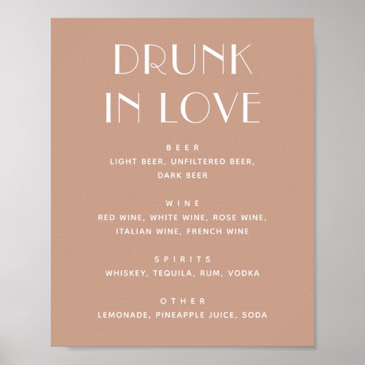 Poster Drunk in love. Boissons mariages modernes rose pâl (Devant)