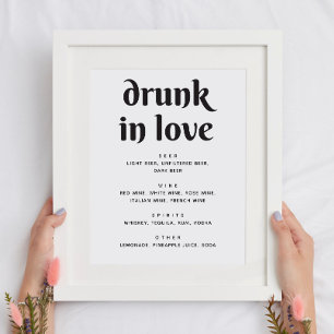 Poster Drunk in love. Boissons minimalistes mariages mode