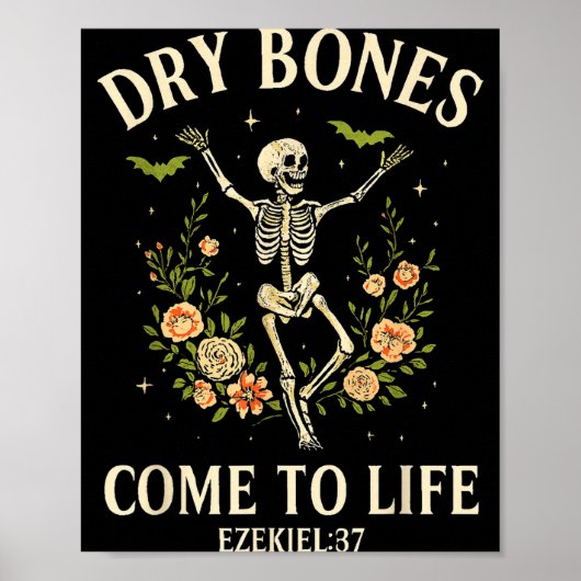 Poster Dry Bones Come To Life Dancing Floral Skeleton  (Devant)