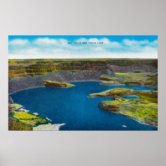 Poster Dry Falls and Falls Lake, barrage Grand Coulee (Devant)