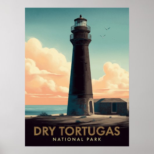 Poster Dry Tortugas National Park Vintage Lighthouse (Devant)