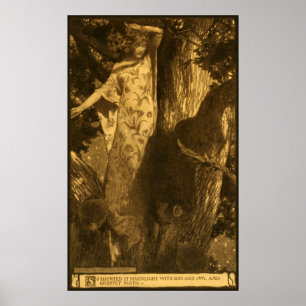 Poster Dryad Girl debout par arbre dans la lune hantée