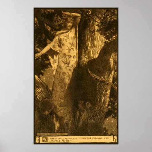 Poster Dryad Girl debout par arbre dans la lune hantée (Devant)