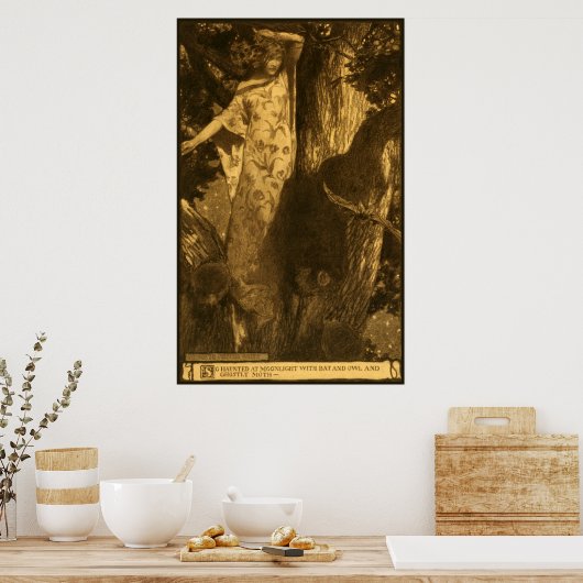 Poster Dryad Girl debout par arbre dans la lune hantée (Cuisine)