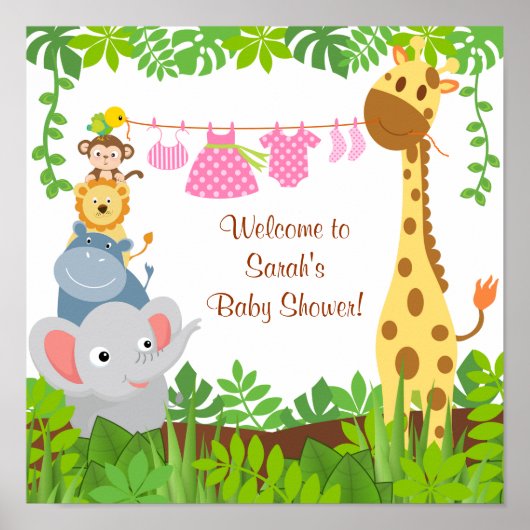 Poster du Baby shower Animaux de la Jungle Funny (Devant)