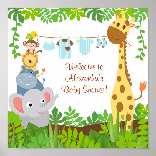 Poster du Baby shower Animaux de la Jungle Funny (Devant)