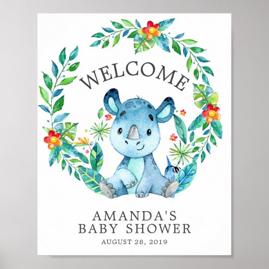 Poster du Baby shower de bienvenue de Jungle Rhino (Devant)