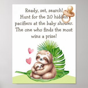 Poster du Baby shower de chasse Maman & Baby Sloth