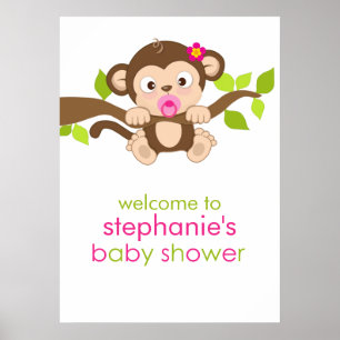 Poster du Baby shower de fille de petite singe mig