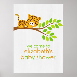 Poster du Baby shower de fille mignonne petit léop