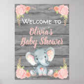 Poster du Baby shower de la fille Eléphant (Devant)