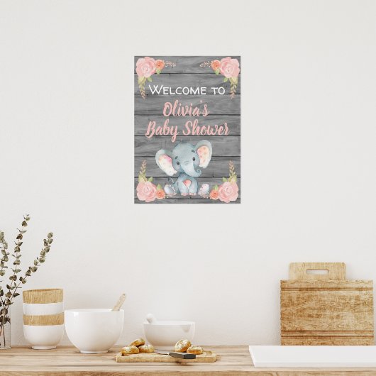 Poster du Baby shower de la fille Eléphant (Cuisine)
