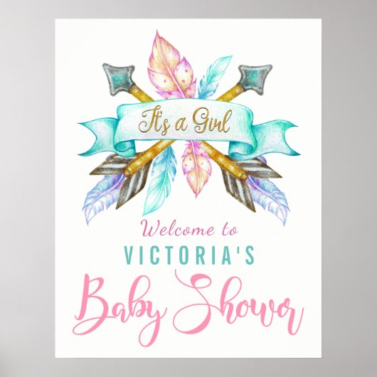 Poster du Baby shower de la flèche en plume Boho (Devant)