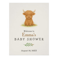 Poster du Baby shower de la vache Highland