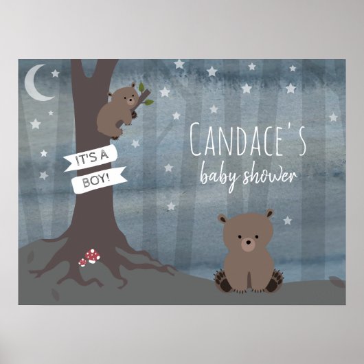 Poster du Baby shower de l'ours boisé de nuit (Devant)