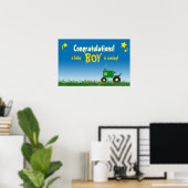 Poster du Baby shower de tracteur vert : Garçon (Bureau à domicile)