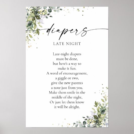 Poster du Baby shower de verdure fleurie Eucalyptu (Devant)