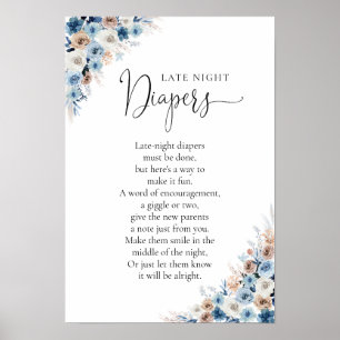 Poster du Baby shower Floral Boho bleu