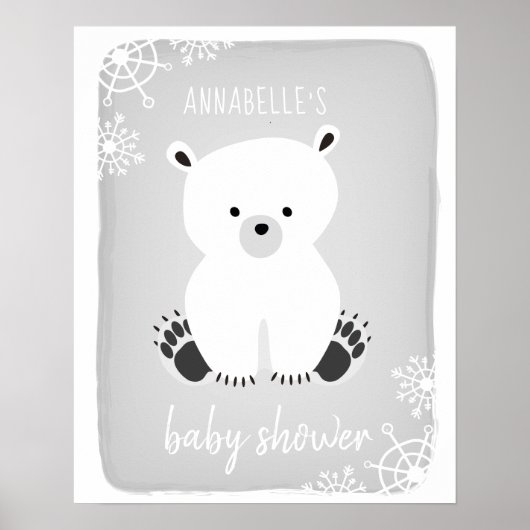 Poster du Baby shower gris neutre hiver de l'ours  (Devant)