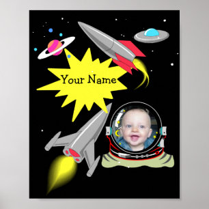 Poster du cadre photo de la fusée spatiale du garç