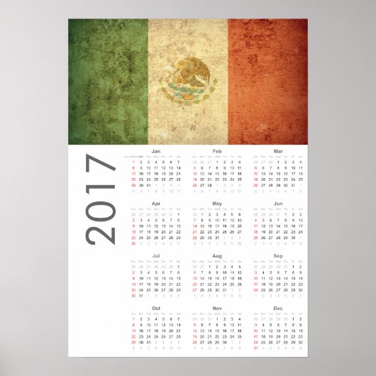 Poster du calendrier du drapeau du Mexique Grunge  (Devant)