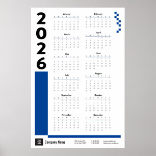 Poster du calendrier du mur d'entreprise Blue 2026
