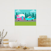 Poster du Camper Rétro / Remorque et voiture (Cuisine)