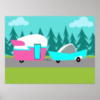Poster du Camper Rétro / Remorque et voiture