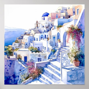 Poster du Carré d'Art Mur de Santorin Grèce