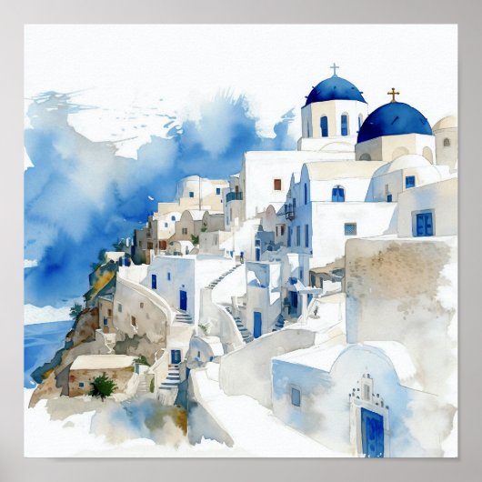 Poster du Carré de peinture aquarelle Santorini Gr (Devant)