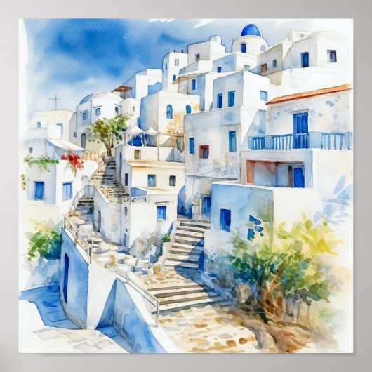Poster du Carré de peinture aquarelle Santorini Gr (Devant)