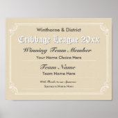 Poster du certificat de concours de Cribbage (Devant)