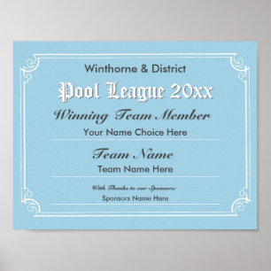 Poster du certificat de concours de pool