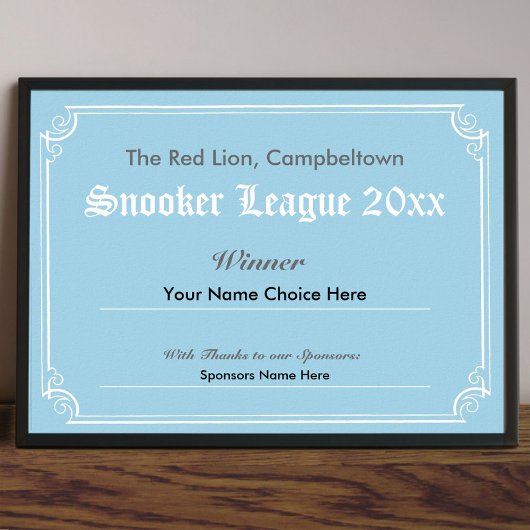 Poster du certificat du gagnant du concours Snooke