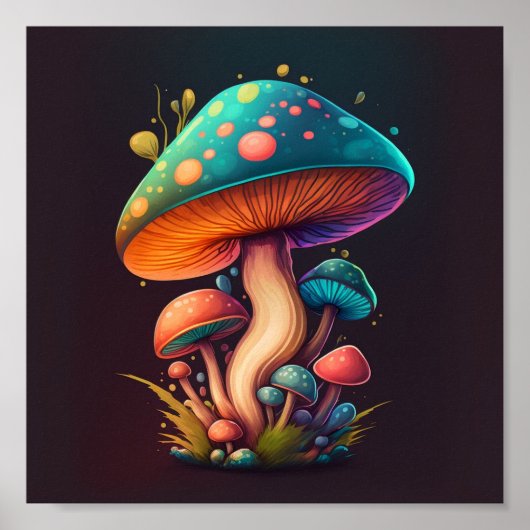 Poster du champignon Trippy Blue Amanita Muscaria (Devant)