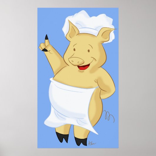 Poster du chef de porc portant un tablier Imprimer (Devant)