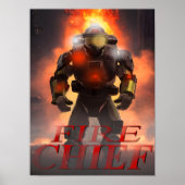 Poster du chef incendie devant les flammes 12X16 ( (Devant)