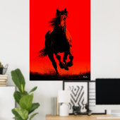 Poster du cheval de course - Silhouette noire sur  (Bureau à domicile)