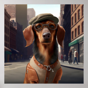 Poster du chien Dachshund Hipster