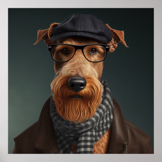 Poster du Chien Hipster Airedale Terrier (Devant)