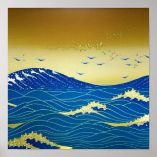 Poster du ciel d'or en mer