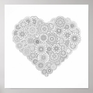 Poster du coeur des fleurs de couleur adulte (peti